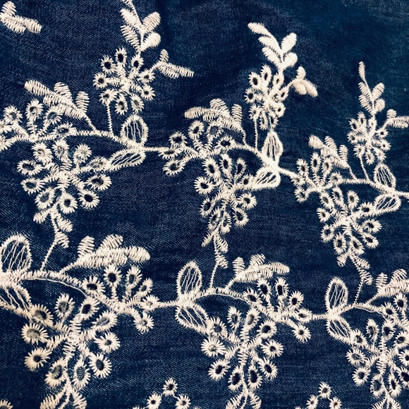 Chambray Navy White Floral Mini Skirt - Picture 4 of 6